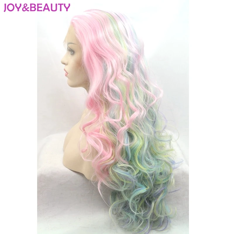 JOY& BEAUTY, синтетические волосы, длинные волнистые, парик на кружеве, парик из термостойкого волокна, розовый смешанный парик для косплея, перрюк, кружевные Передние Вечерние парики
