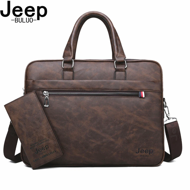 Мужской портфель для офиса jeep buluo, оранжевая сумка для ноутбука 14", iPad, деловая кожаная сумка с ремнем через плечо, брендовая сумка, все сезоны