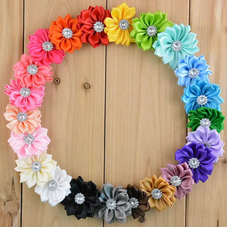 

30 color for choose 1.5" mini satin ribbon multilayers flowers Girl's Hair Accessories free shipping