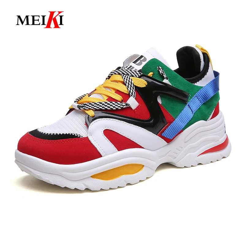 

MEIKI 2019 Summer Women Casual Shoes Flock Platform White Sneakers Lace-Up Sewing Wedges Lover Shoes for Women Zapatos Mujer
