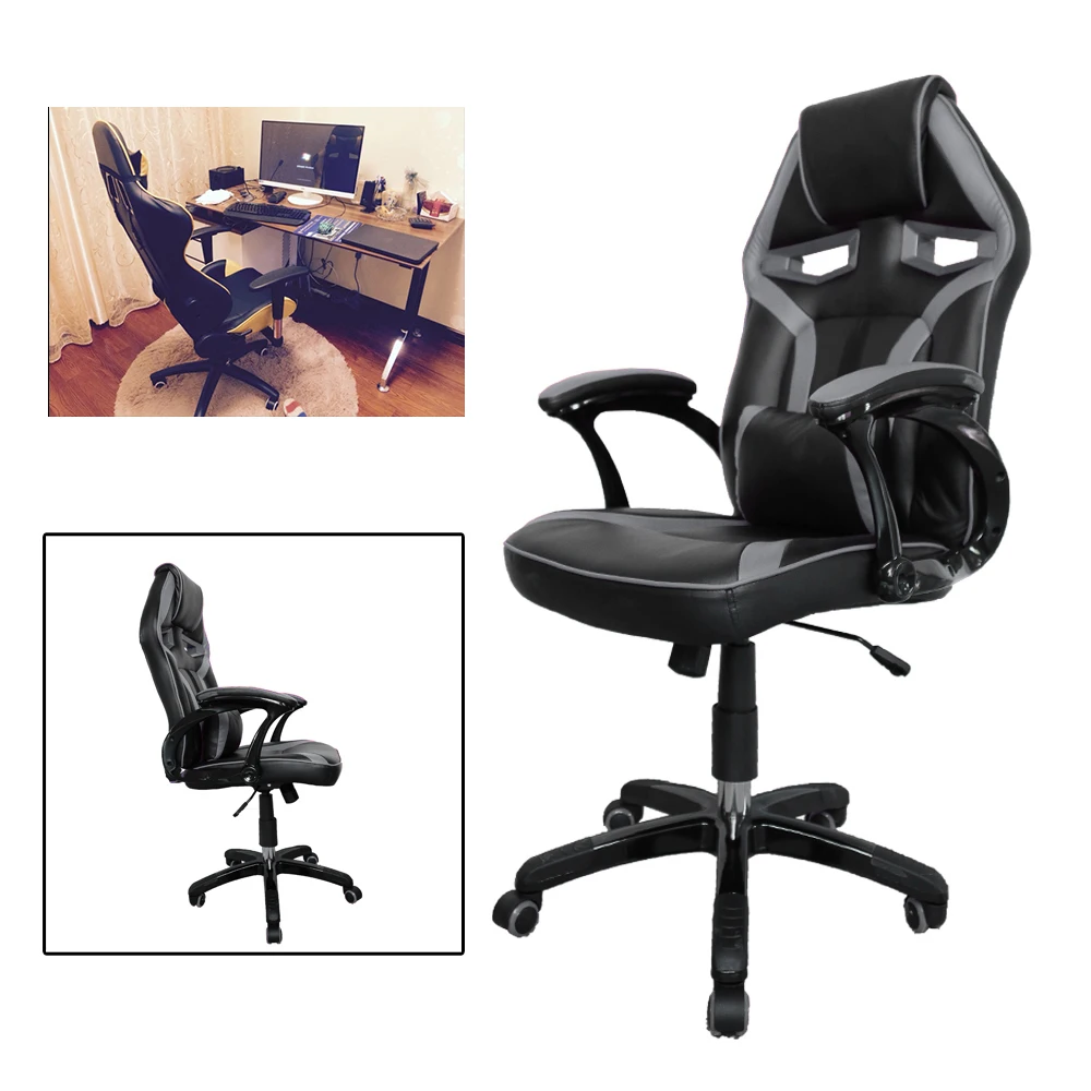 

Modern Black-Grey 120-129cm Height Racing Computer Game Chair Office Executive Chairs Ergonomic High-Back Seat height Adjustable