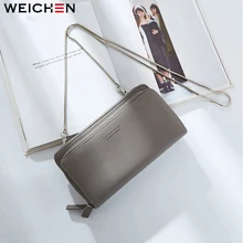 WEICHEN Famous Luxury Brand Long Women Leather Wallets Woman Clutch Coin Purse Phone Handbag Metal Chain Strap Shoulder Bags