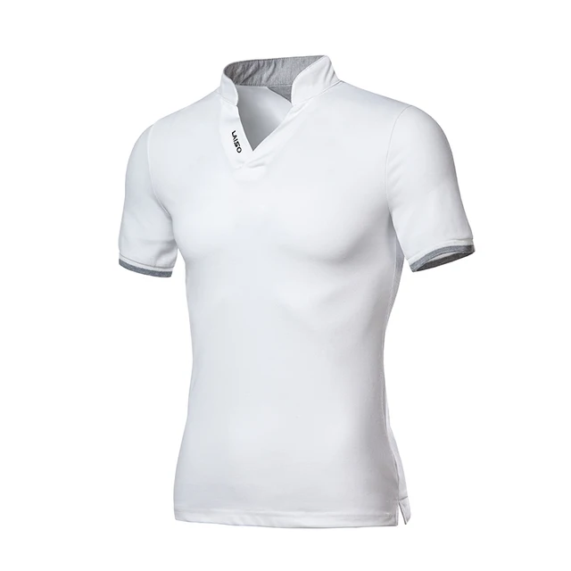 2018 Men Fashion Boutique Cotton Leisure Stand Collar Long Sleeve POLO Shirts Mens Pure Color V-neck POLO Shirt Big Size S-5XL 4