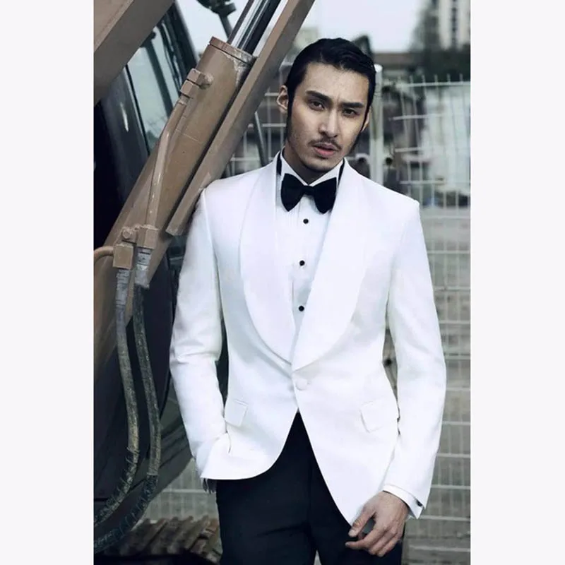 2019 High Quality 2 pieces White Mens Suits Groom men suit Tuxedos Groomsmen Wedding Party Dinner Best Man (Jacket+Pants) | Мужская