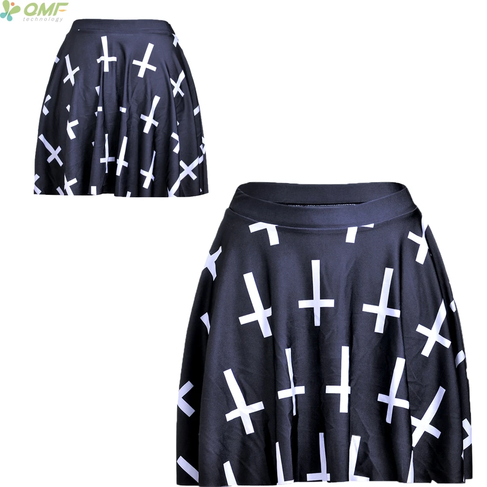 Black White Cross Pattern A Line Fashion Faldas Women Summer Short