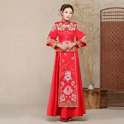 Невесты китайская мода платье кимоно дракон феникс вышивка Cheongsam Восточный вечернее платье Традиционный китайский Костюмы Для женщин