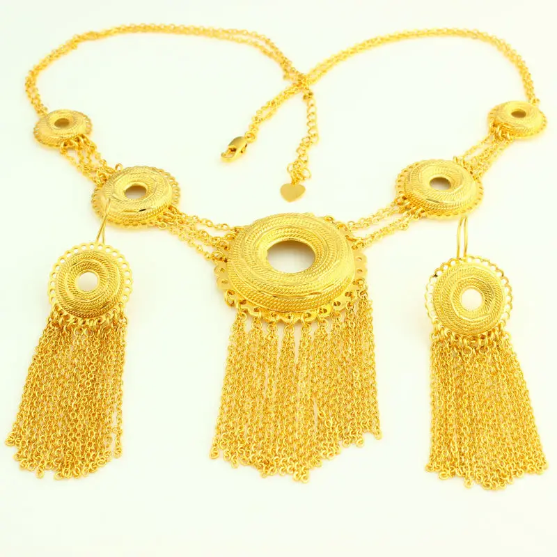 Комплект ювелирных изделий из колье и серёг под золото 24 к|bridal wedding jewelry sets|ethiopian