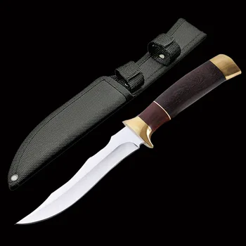 

ToughKeng Exquisite 440c Steel Tactical Hunting Fixed Blade Knives Double Brass, Wooden Handle Classic Collection Knife