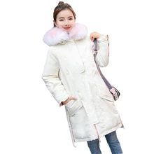 Зимняя высококачественная женская белая куртка на утином пуху Женская куртка с натуральным меховым воротником на талии, толстая длинная куртка-пуховик, пальто, большие размеры