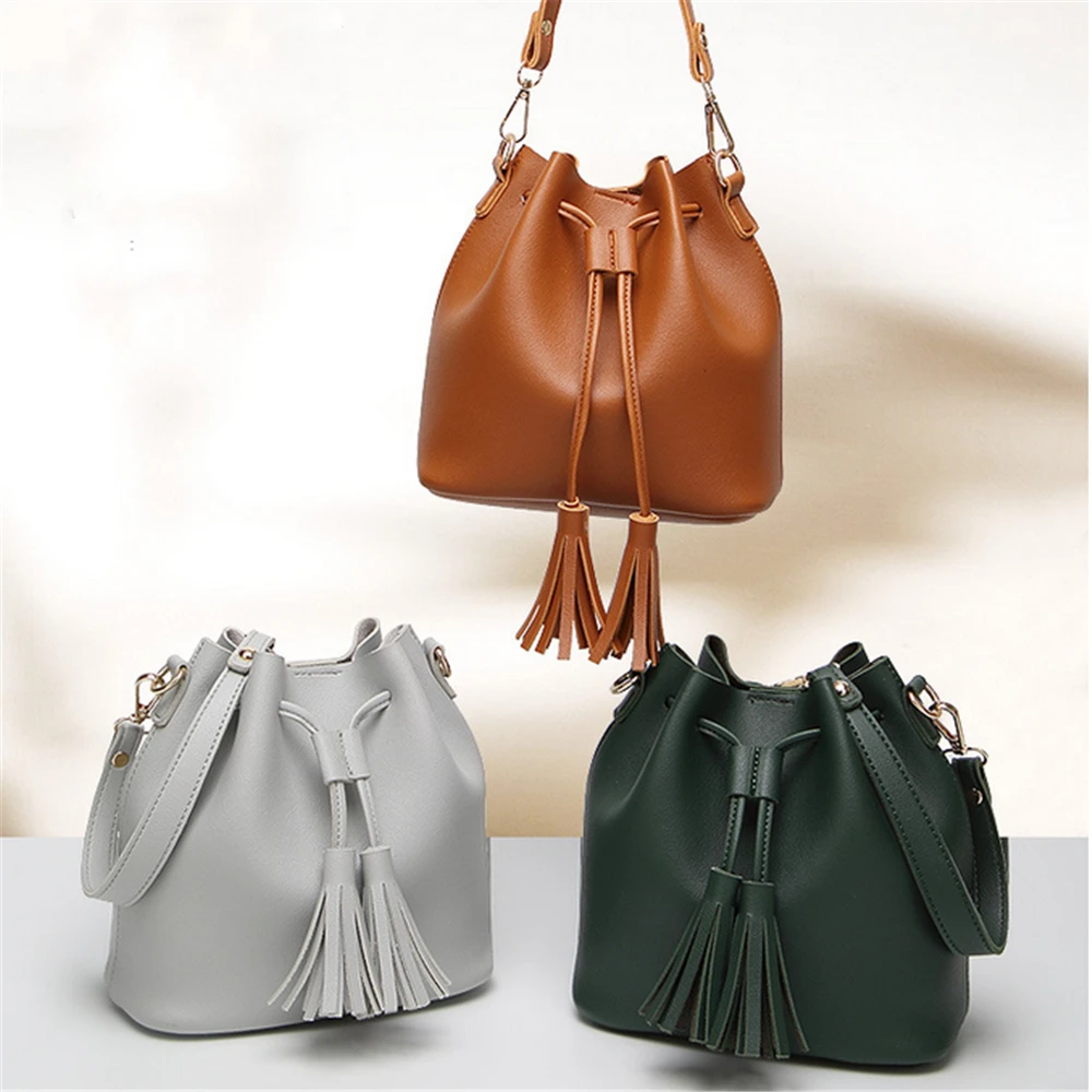 2017 Women Cute Korean Bags Bucket PU Leather Shoulder Sling Bags For