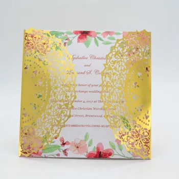 

Hot Selling Creative Wedding Invitation Card Laser Cut gold Marriage Paper Card