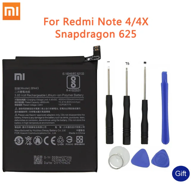 Для спортивной камеры Xiao mi BN43 телефон Батарея для Xiaomi Redmi Note 4 4X3 Pro 3S 3X 4X mi 5 BN41 BM22 BM46 BM47 замена батареи - Цвет: BN43