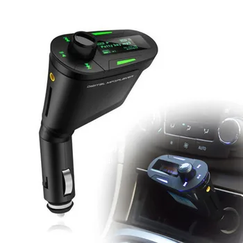 

Hot Sale Car Kit MP3 Player car charge Wireless FM Transmitter Radio Modulator Support USB SD MMC Slot green LCD with Remote
