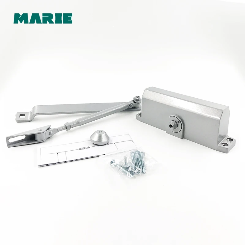 silver 40KG-65KG Heavy Door Closer - Silver, Aluminum Finish 2-Section Speed Adjustable 3303D