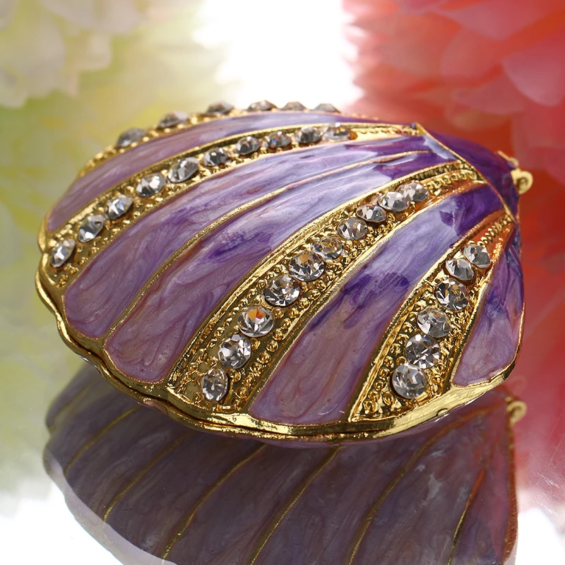 H & D 2 6 дюймов ручная роспись Seashell Trinket Box с насыщенной эмалью и сверкающими Стразы