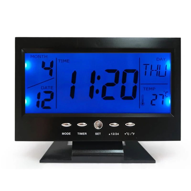 TV Blue Backlight Voice Control Digital Temperature Display Black LED