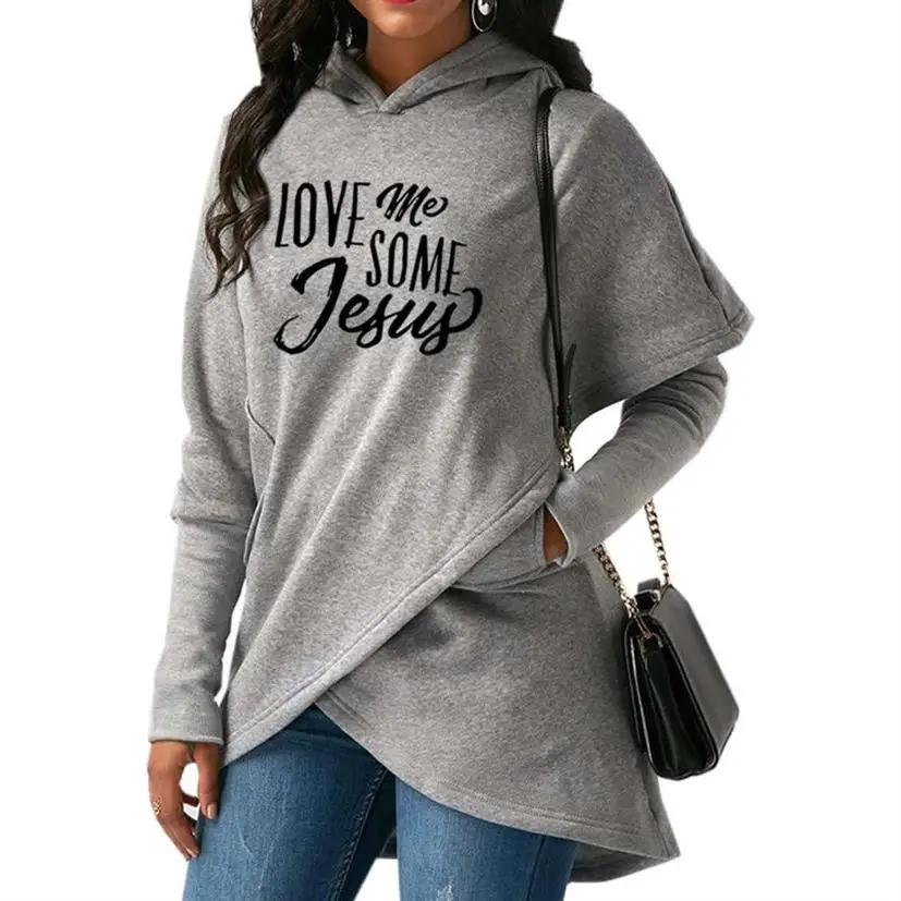 Hoodies For Women Split LOVE Me SOME Jesus Letters Print Tops Hoodies Women Hoody Pattern Cute Printing Street Thick Sweet