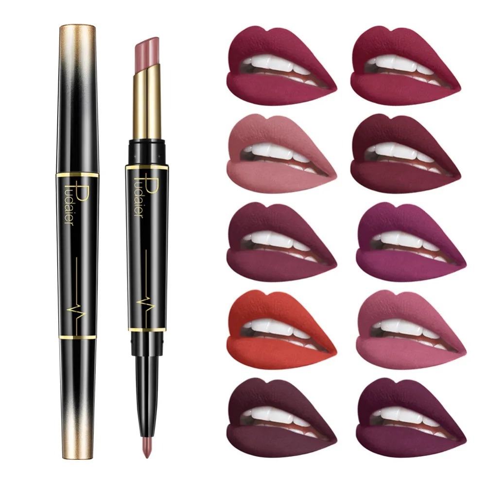 

Pudaier 2 In 1 Lip liner Pencil Matte Double-end Waterproof Long Lasting Color Sexy Lipstick Lip Pencil Women Makeup rossetto