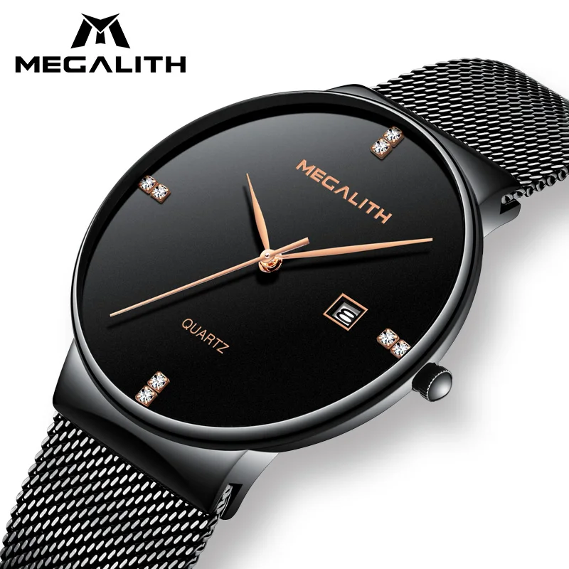 

MEGALITH Men's Watches New Luxury Brand Sports Quartz Watch Men Waterproof Stainless Steel Mesh Strap Ultra Thin Dial Date Clock