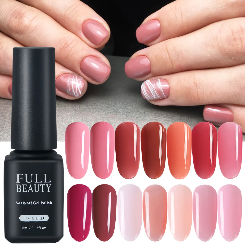 

6ml Pink Nude Gel Nail Polish Primer Gel Varnish Soak Off Pure Color Lacquer Nail Art Top Base Coat Polishing Manicure BEBL01-06