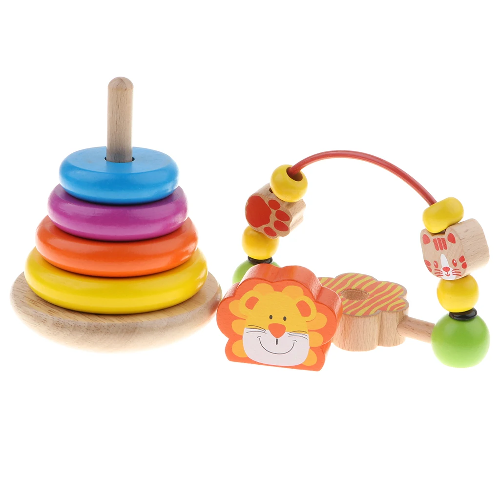 Игрушки для малышей Монтессори-радужные штабелеры деревянные штабелирующие кольца