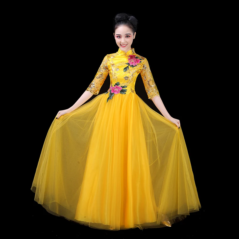Открытие танец большая юбка платье костюмы для взрослых хоровая служба современный танец песня танец rs танцевальный костюм Китайский ветер