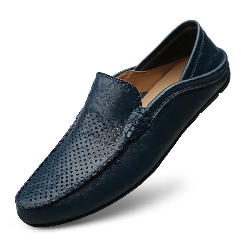 QASDUO/итальянская мужская обувь; повседневные Роскошные брендовые зимние теплые мужские лоферы; мокасины из натуральной кожи; дышащие водонепроницаемые Мокасины без застежки - Цвет: Blue -kong