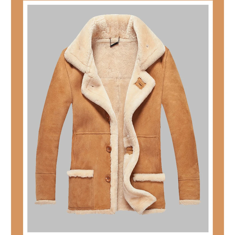 Men's B3 Shearling Jacket Coat Men's Long Windbreaker Jacket Men's Winter Warm Jacket
