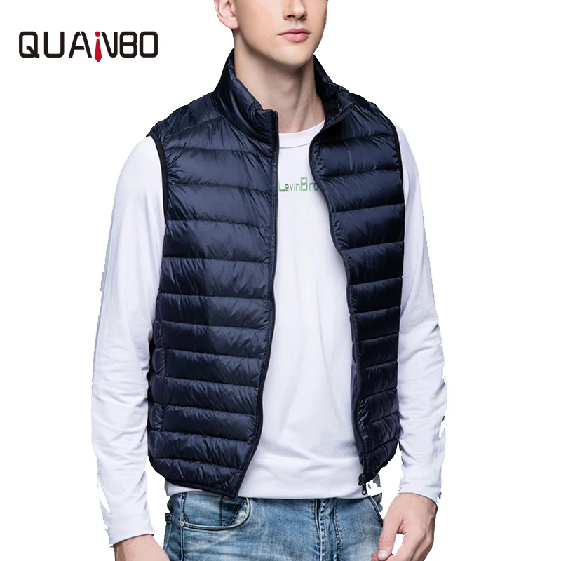 

2018 new ultra-light men's low collar Wearing a down vest Men's winter warm down vest Slim light brand clothing MJ001