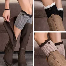 Вязаные кружевные манжеты для сапог, 9 цветов, контрастные Двойные Цвета, вязаные гетры на пуговицах, носки для сапог, вязаные гетры