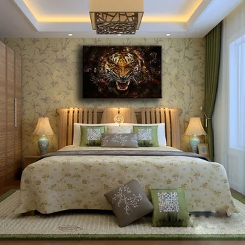 

Canvas Painting Home Wall Art Frame 1 Piece Roaring Tiger Pictures Prints Cool Animal Abstract Poster Living Room Corridor Decor