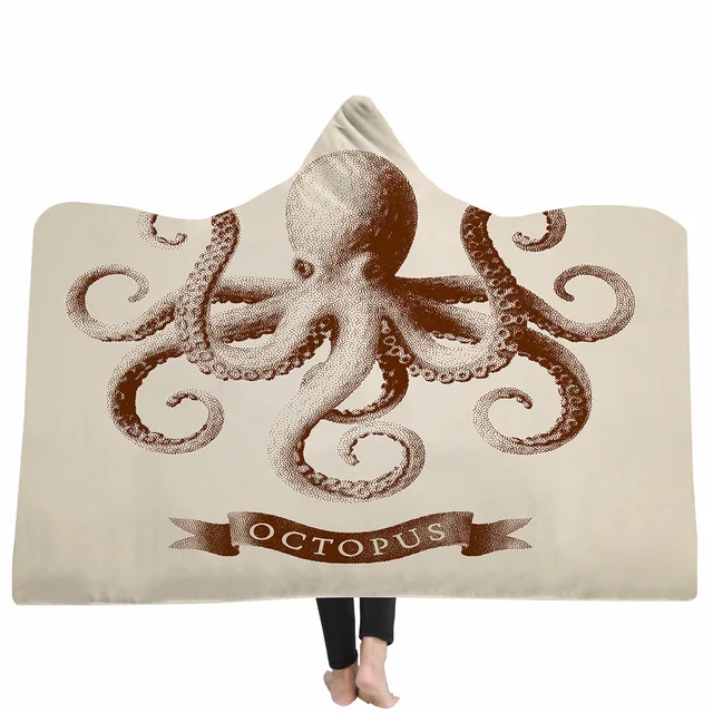 Kraken octopus 3D Hooded Blanket Sherpa Fleece Wearable plush Throw
