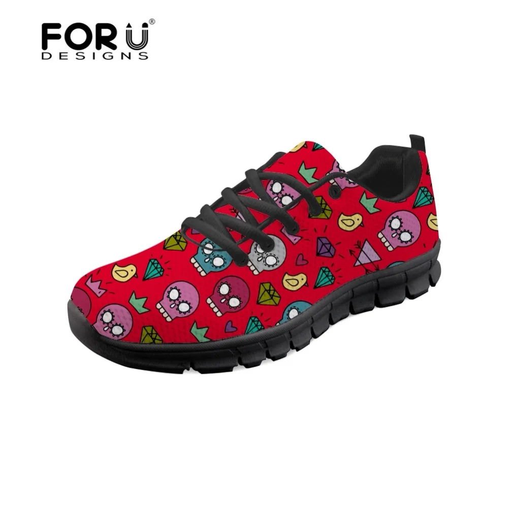 

FORUDESIGNS Fashion Skull Brand Designer Flats Shoes Casual Women's Sneakers Lace-up Light Walking Shoes for Ladies Comfortable