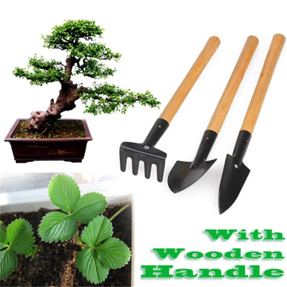 3pcs Mini Garden Tools Set Portable Shovel Tools Shovel Rake Spade Garden Plant Tool Set With Wooden Handle Kids Outdoor Tools