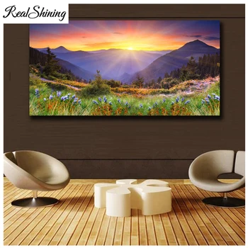 

Large Full Square Round 5d Diy Diamond Painting Sunrise Mountain Nature Still Life Embroidery Mosaic rhinestone art FS4909