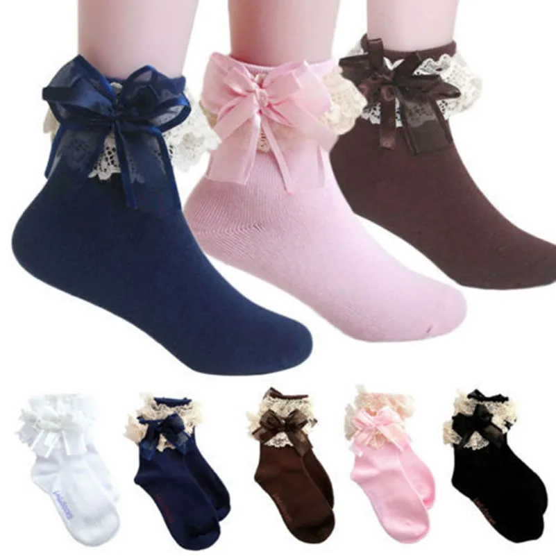 Cute Baby Girls Lace Ruffle Frilly Ankle Socks Sweet Princess Cotton