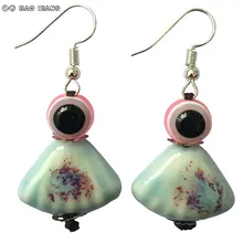 Fashion Jewelry Handmade Silver Plated Blue Ceramic Earrings Pink Ghost Eyes Beads Dangler Eardrops Women Accessories ornaments