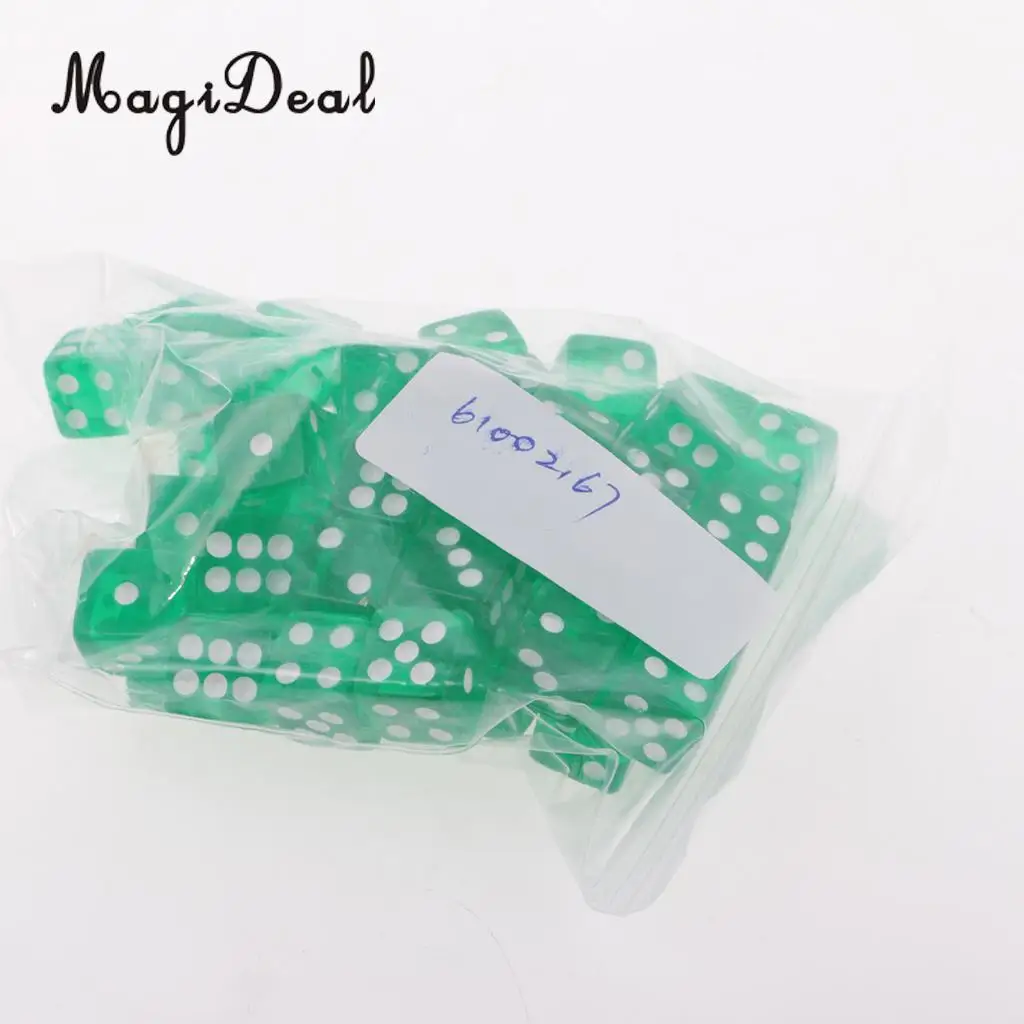 MagiDeal 50PCS Translucent Dice D6 6-Sided Dice 12MM for Board Games Party Green
