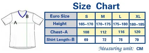 Adult jersey Sizes chart