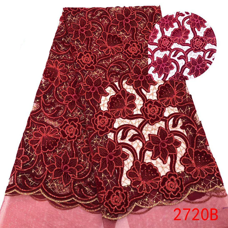 Organza Lace in Switzerland, Hot Selling African Tulle Lace Fabric, Embroidered Flower for Wedding Dress Fabric ks2720B