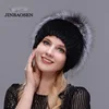 Russian Fashionable mink fur fox hat woman winter warm fox knitted hat woman  new natural fur and water drill Ski Hat ► Photo 3/6