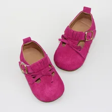 2016 Autumn Cute Kids Girls Princess Shoes Kids Genuine Leather Shoes For Girls Red Khaki Blue Toddlers Children Flats Shoes