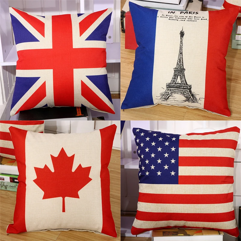 England France Canada America National Flags Pillow Euro