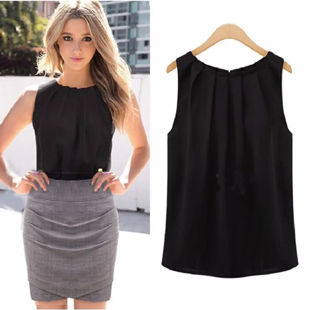 Women Summer Tops Sleeveless Feminine Blouses Plus Size Loose White