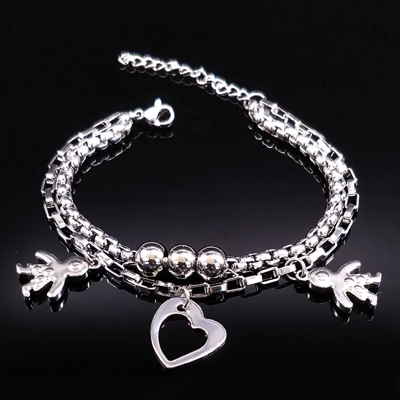 Двойной серебряный браслет из нержавеющей стали для мальчиков и девочек, браслеты для женщин, браслеты для влюбленных, ювелирные браслеты B61447 - Окраска металла: 2 boy