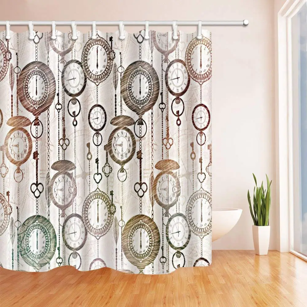 Personality Clock Pattern Theme Shower Curtain Haning Clocks Floating Upside Down For Lovers Waterproof | Дом и сад