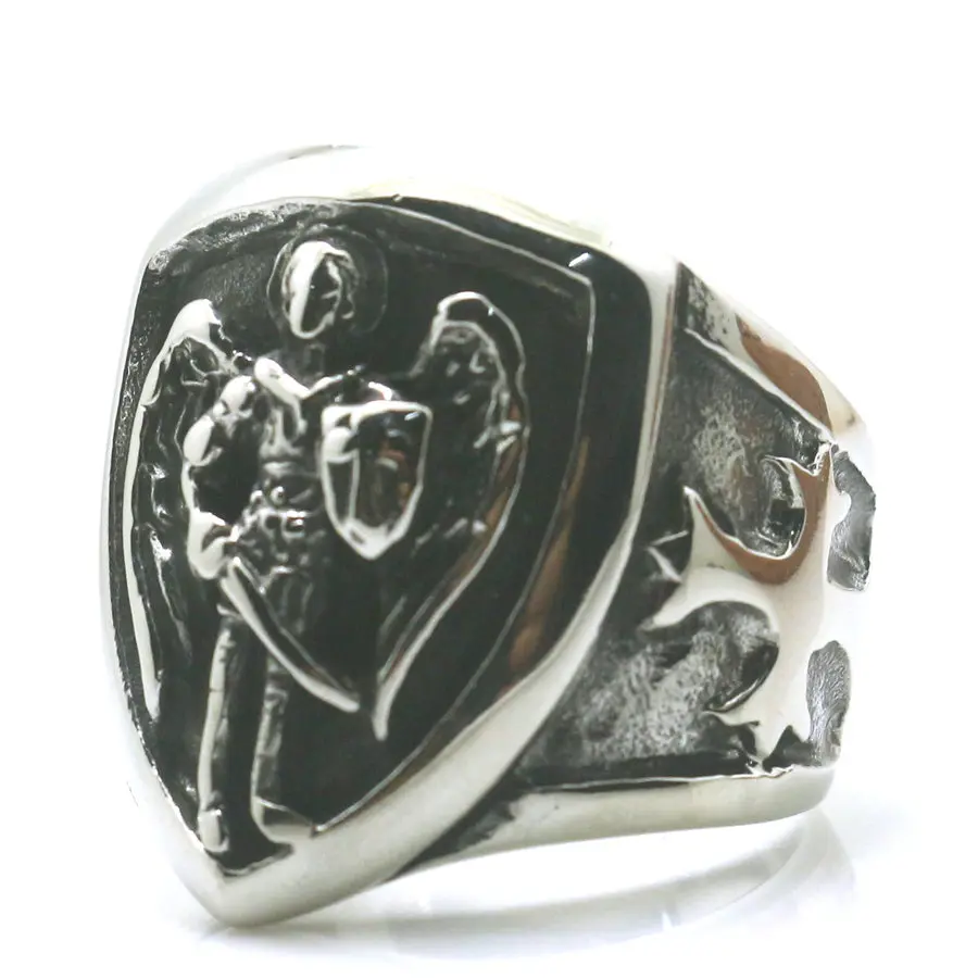 

Size 7 To Size 15 Newest Mens Cross 316L Stainless Steel Cool Angel SAINT MICHAEL PROTECT US Ring Newest