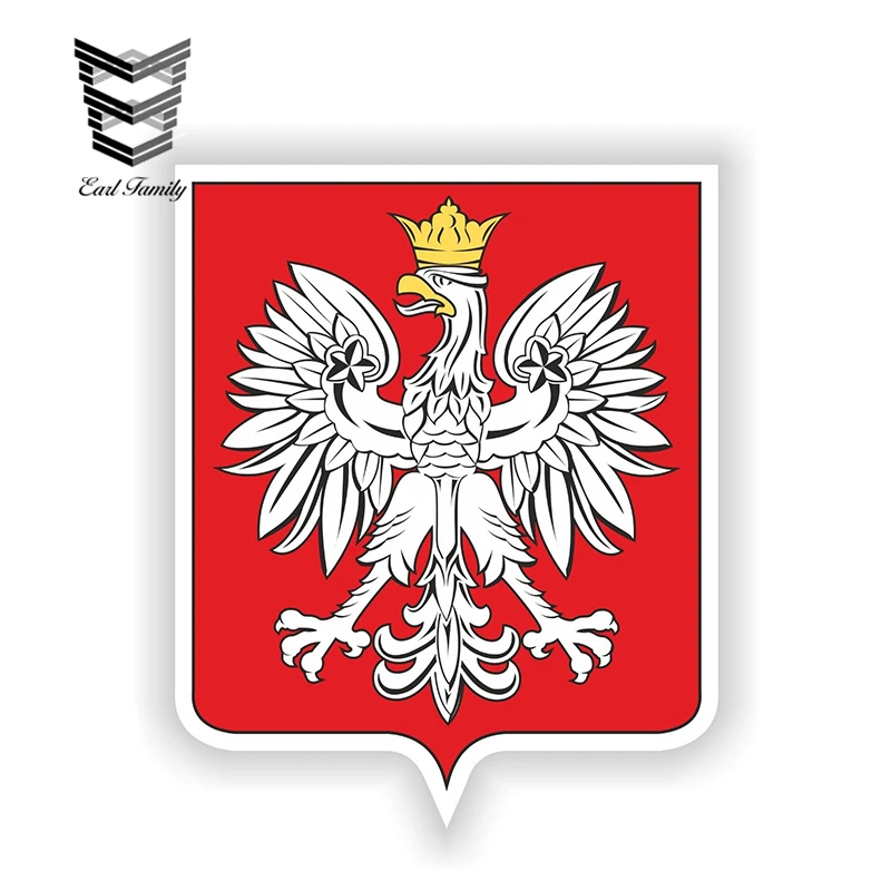 

EARLFAMILY 13cm x 10.8cm Poland Crest Sticker Polish Coat of Arms Bumper Decal Helmet Skateboard Truck Waterproof Car Stickers