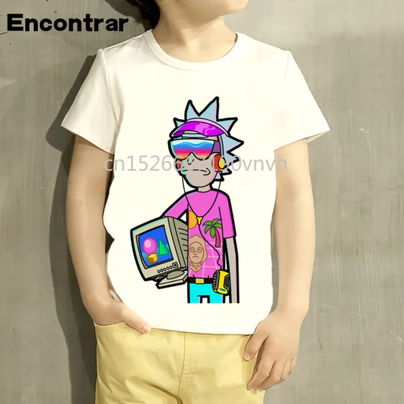 Детская футболка с принтом Vaporwave Rick And Morty отличные повседневные топы короткими