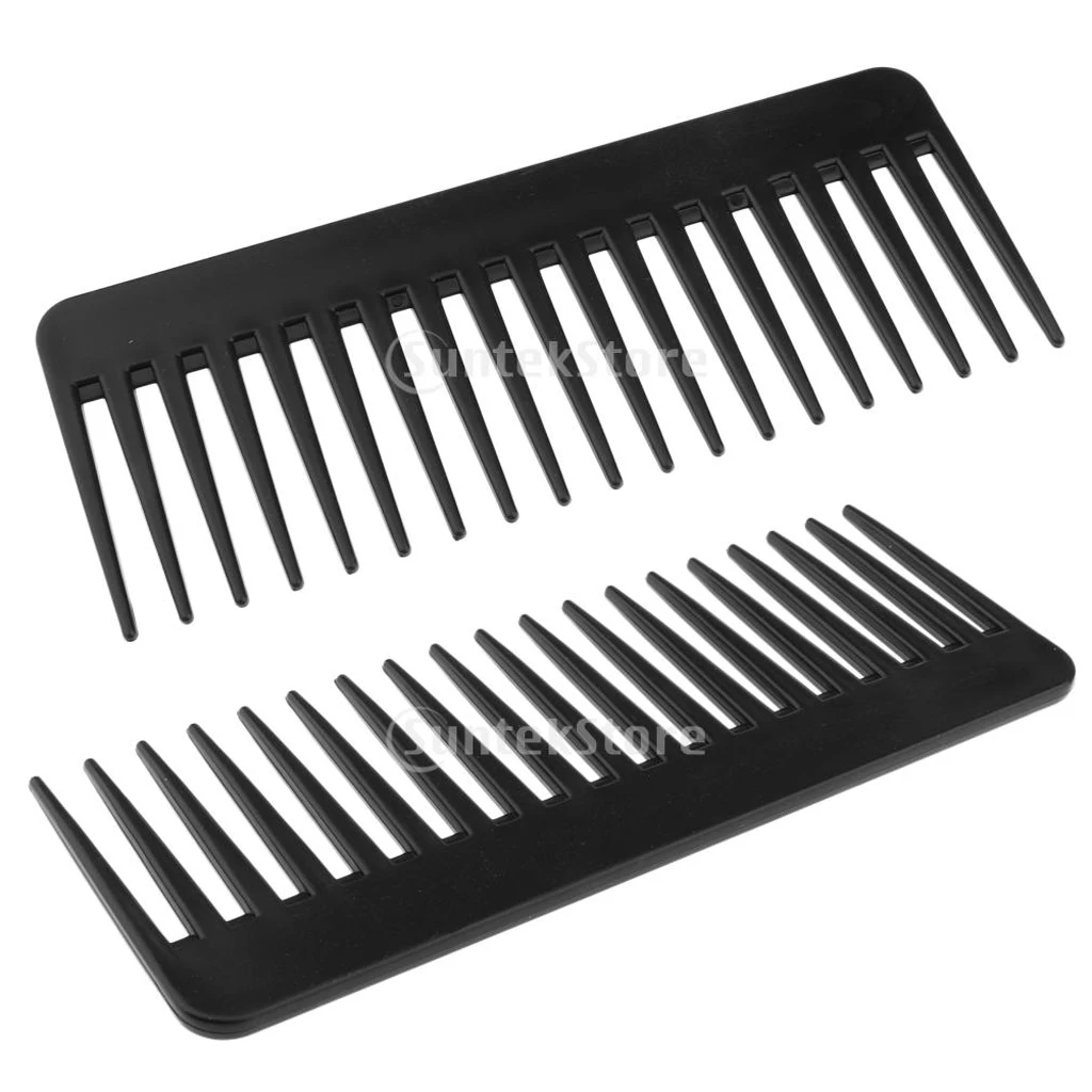 2pcs Black Large Tooth Detangling Comb, Wide Teeth Hair Combs for Salon Barber Shampoo Detangler for Thick Long Curly Wavy Hair 